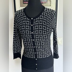 White House Black Market Geometric Black and White Cardigan